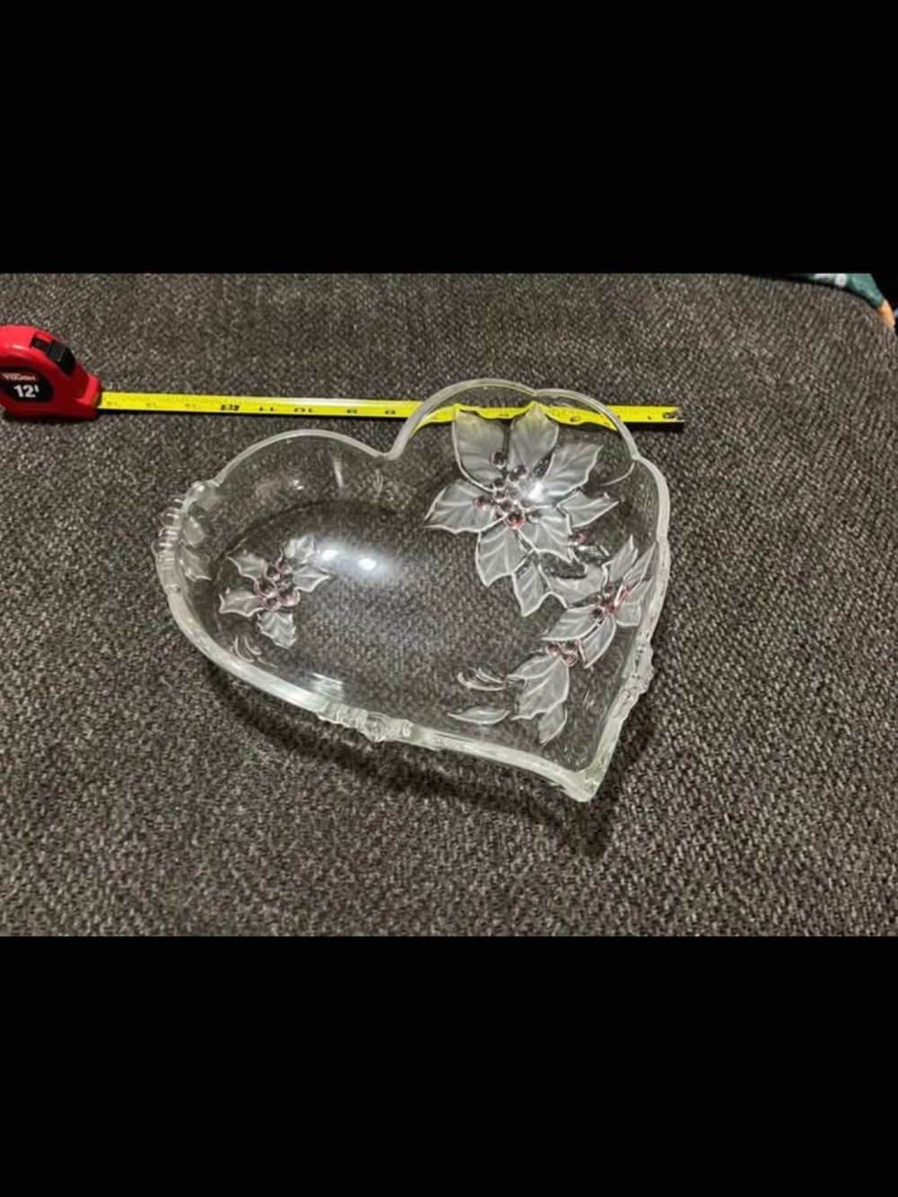 Mikasa Clear Glass Heart-Shaped Serving Bowl with Floral Motif